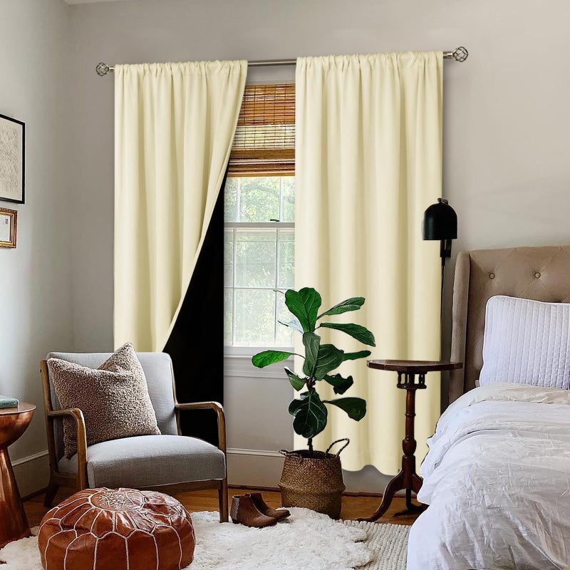 BGment 100% Blackout Curtains for Bedroom with Black Liner  Double Layer Thermal Insulated Full Room Darkening Noise Canceling Rod Pocket Bedroom Curtain (42 x 84 Inch  Cream  2 Panels) - Image 2