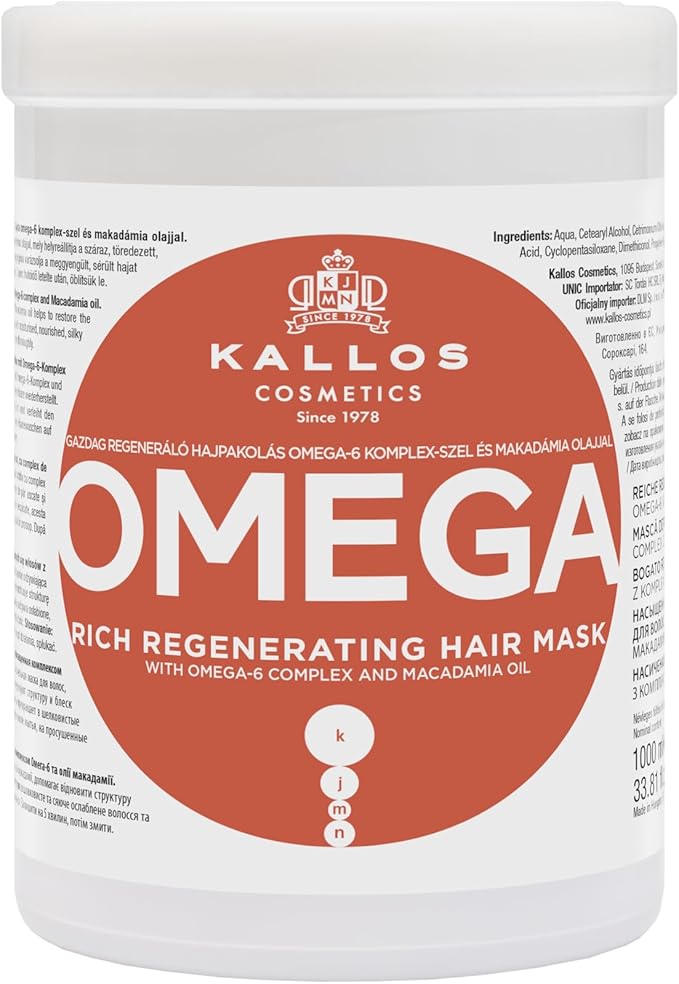 Kallos KJMN Omega Rich Repair Hair Mask for lifeless and damaged hair with omega6 complex and macadamia oil 1000 ml 3381 Fl Oz - Image 1