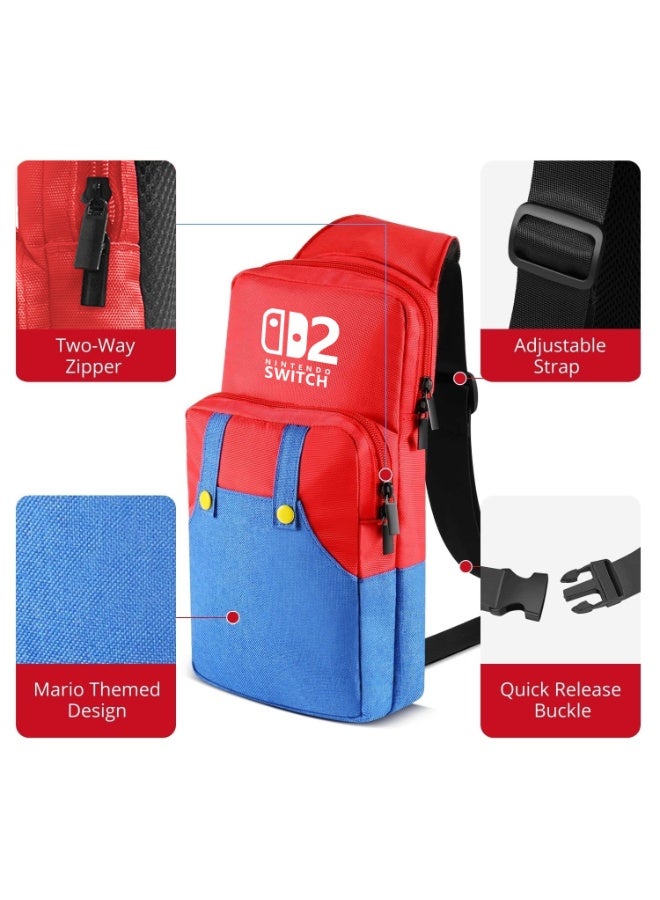 ماريو حقيبة السفر حقيبة كروسبودي متوافقة مع نينتندو سويتش 2 ، حمل حقيبة محمولة حمل حقيبة الظهر لدور اللعبة ، ملحقات الألعاب وحدة التحكم وشاحن الرصيف - Image 2
