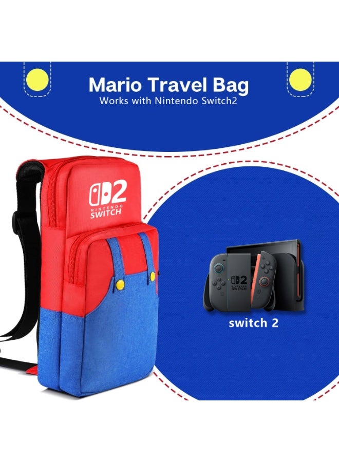 ماريو حقيبة السفر حقيبة كروسبودي متوافقة مع نينتندو سويتش 2 ، حمل حقيبة محمولة حمل حقيبة الظهر لدور اللعبة ، ملحقات الألعاب وحدة التحكم وشاحن الرصيف - Image 1