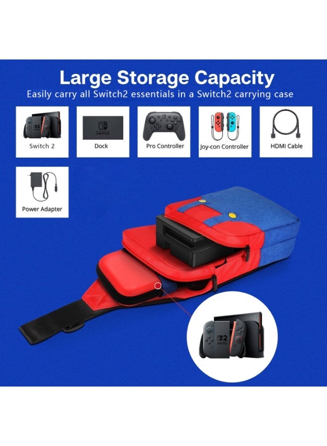 ماريو حقيبة السفر حقيبة كروسبودي متوافقة مع نينتندو سويتش 2 ، حمل حقيبة محمولة حمل حقيبة الظهر لدور اللعبة ، ملحقات الألعاب وحدة التحكم وشاحن الرصيف - Image 4