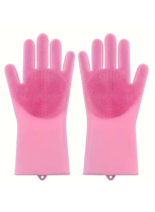 Pink Kitchen Cleaning Gloves Durable Silicone For Pet Bathing Toilet Cleaning - Image 1