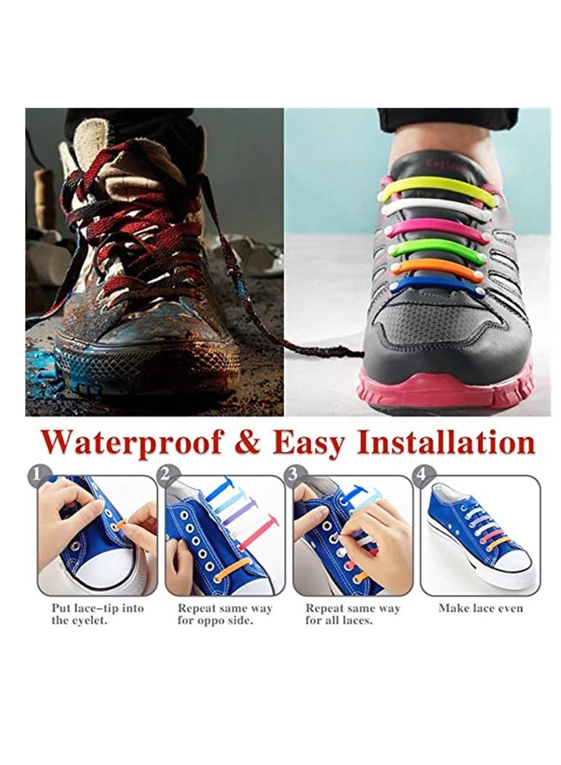 سيوسي أربطة أحذية مطاطية خالية من الربط الكسول 16 قطعة مطاطا ومقاومة للماء بدون أربطة أحذية للأحذية الرياضية أربطة خاصة من المطاط غير المربوط للأطفال والكبار أحذية رياضية أحذية الجري أحذية متنقلة وأحذية عاد - Image 3