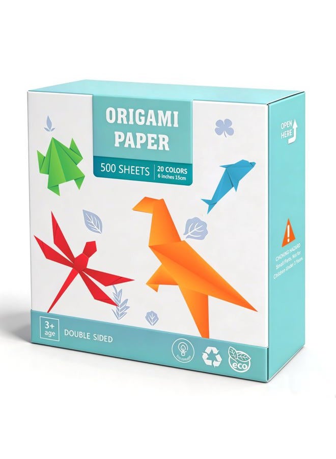 BUBU Origami Paper 6 Inches Square 500 Sheets 20 Vivid Colors Double Sided for Kids & Adults Arts and Crafts Projects - Image 1