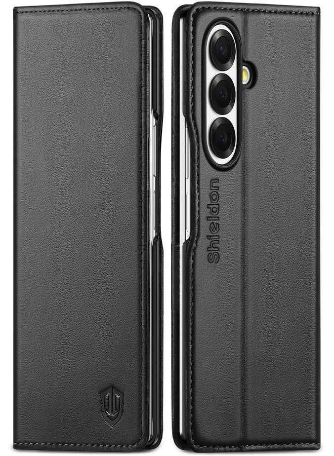 SHIELDON Genuine Leather Wallet Case for Galaxy Z Fold7 (8.0-inch) 5G 2025, RFID Blocking, Card Holder, Kickstand, Magnetic Closure, Full Protection, Shockproof, Flip Folio Phone Cover - Black - Image 1