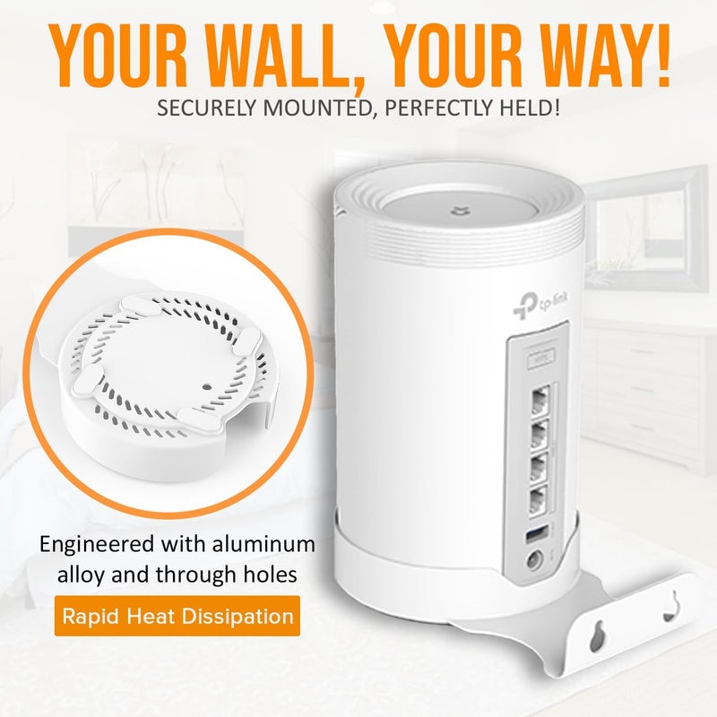 BANGCHEER حامل الحائط لـ TP-Link Deco BE75/BE85/BE95/BE17000/BE22000/BE33000 شبكة واي فاي 7 المنزلية الكاملة، ترقية حامل الحائط المصنوع من سبائك الألومنيوم المستقر والم��مم لتوفير المساحة (ثلاث عبوات، أبيض) - Image 4