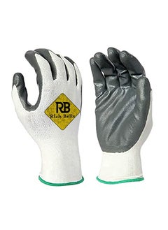 RB with RICH BELLS RICH BELLS AntiCut Premium Grey White Full Fingered Nitrile Coated Safety Hand Gloves 3 Pairs 