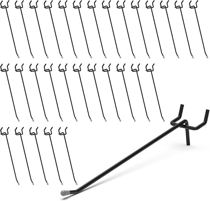HUHOLE 50Pack Black Pegboard Hooks 6 Inch Heavy Duty Matte Finish Metal Peg Board Hangers Fits 18 14 Boards RustResistant Organizer for Garage Shop Workbench Retail Display - Image 1