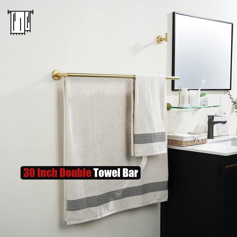 JQK Double Bath Towel Bar, Brushed Gold 33 Inch 304 Stainless Steel Thicken 0.8mm Towel Rack for Bathroom, Towel Holder Wall Mount, Useable Length 30 Inch 2 Pack, TB100L30-BG-P2 - Image 5