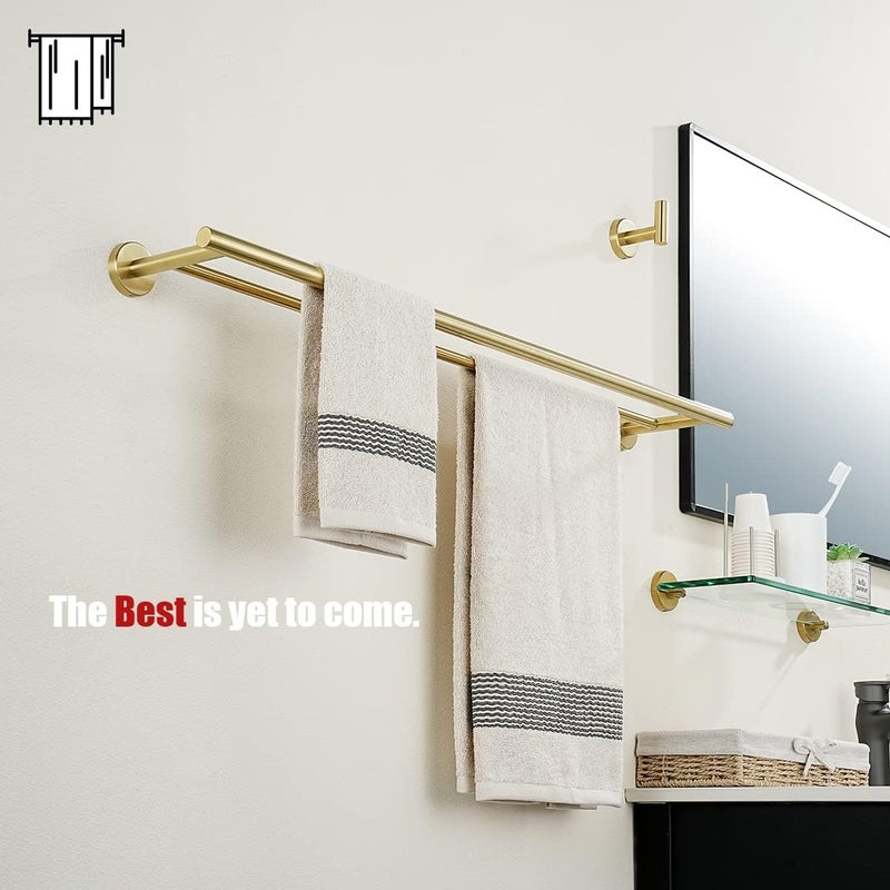 JQK Double Bath Towel Bar, Brushed Gold 33 Inch 304 Stainless Steel Thicken 0.8mm Towel Rack for Bathroom, Towel Holder Wall Mount, Useable Length 30 Inch 2 Pack, TB100L30-BG-P2 - Image 4
