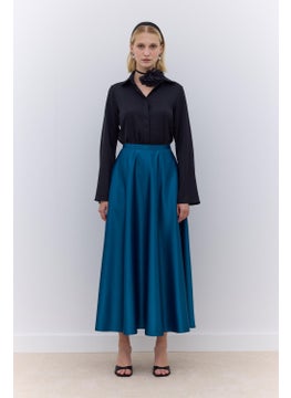 Manuka Satin Flared Evening Skirt Green  - Image 1