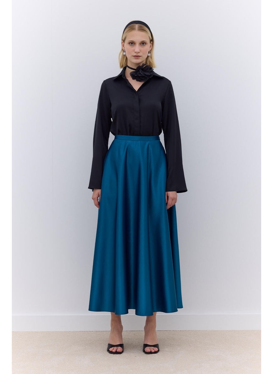 Manuka Satin Flared Evening Skirt Green  - Image 1