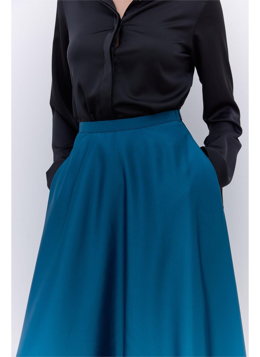 Manuka Satin Flared Evening Skirt Green  - Image 4