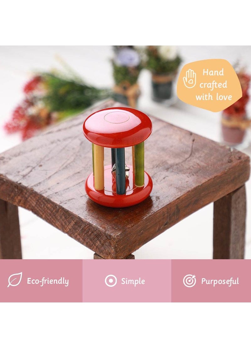 Ariro Eco-Friendly Wooden Rattle, Small Tumbler Shape, Red - Enhances Auditory Sense, Teething & Motor Skills, 0M+ - Image 3