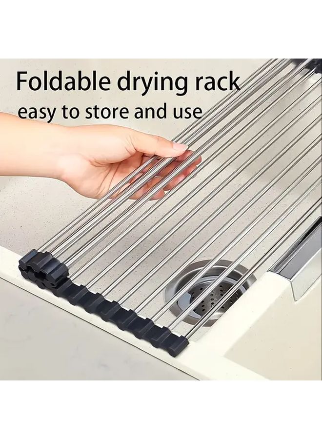 Grey Roll Up Dish Drying Rack Space Saving Sink Organizer 1 4 Pcs - Image 5