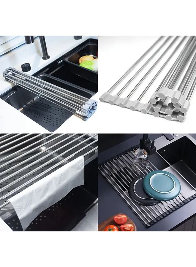 Grey Roll Up Dish Drying Rack Space Saving Sink Organizer 1 4 Pcs - Image 3