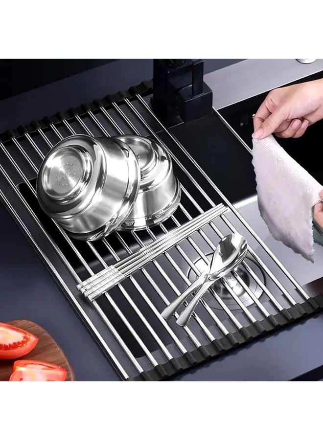Grey Roll Up Dish Drying Rack Space Saving Sink Organizer 1 4 Pcs - Image 4