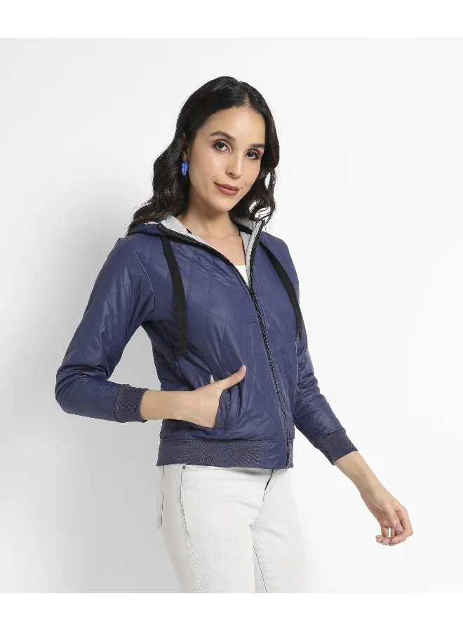 كامبوس سوترا سترة منتفخة مبطنة باللون الأزرق الكهربائي للسيدات مع سحاب للإغلاق