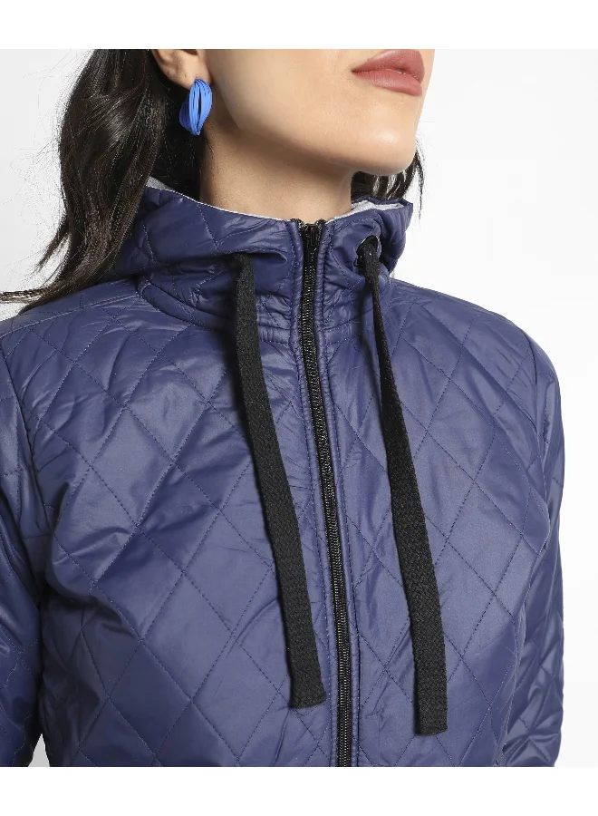 كامبوس سوترا سترة منتفخة مبطنة باللون الأزرق الكهربائي للسيدات مع سحاب للإغلاق