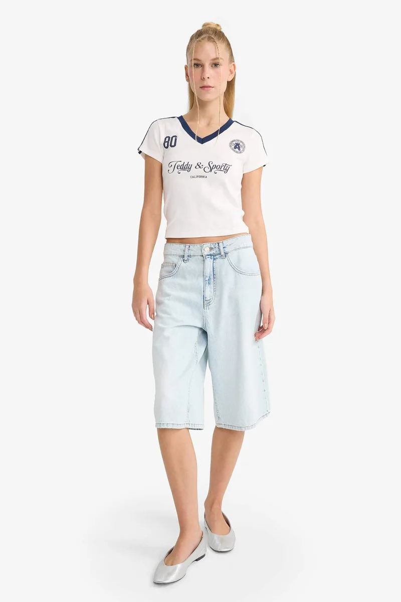 ديفاكتو Slim Fit Printed Ribana Short Sleeve T-Shirt