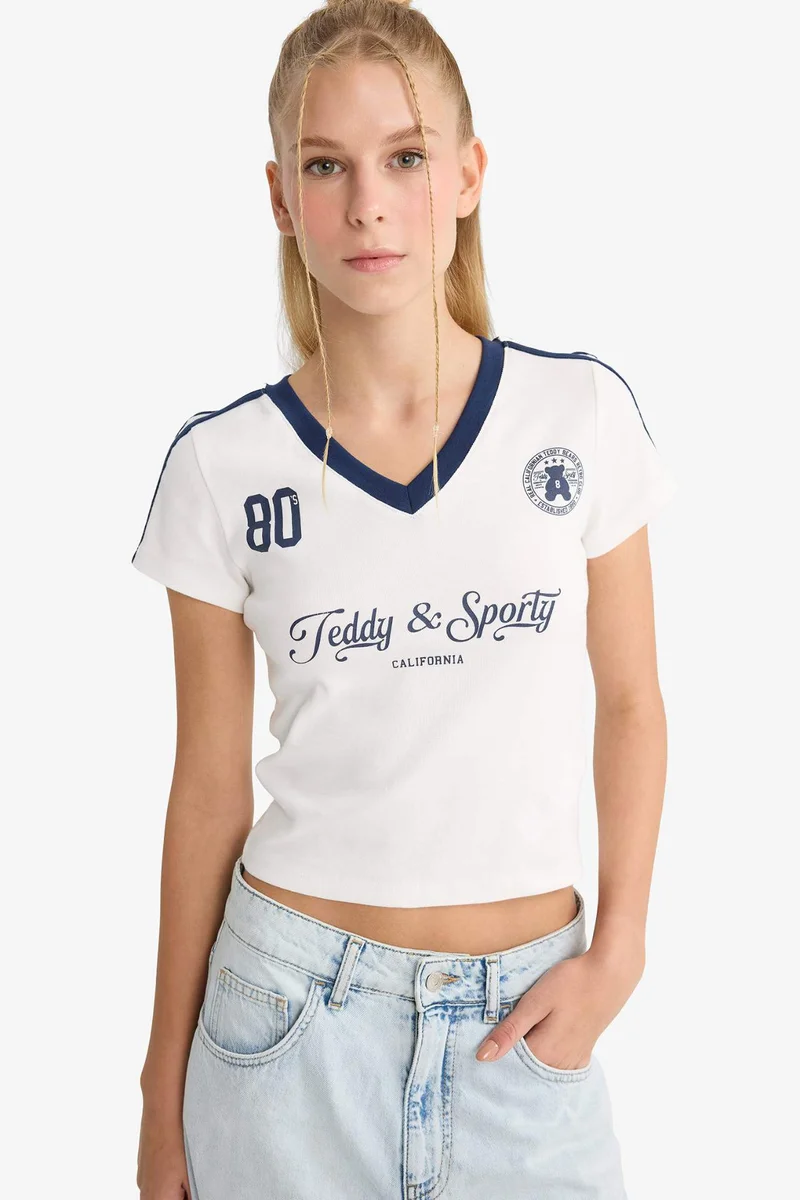 ديفاكتو Slim Fit Printed Ribana Short Sleeve T-Shirt