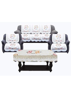Kuber Industries Flower Cotton 7 Piece 5 Seater Sofa Cover With Center Table Cover  - Image 1