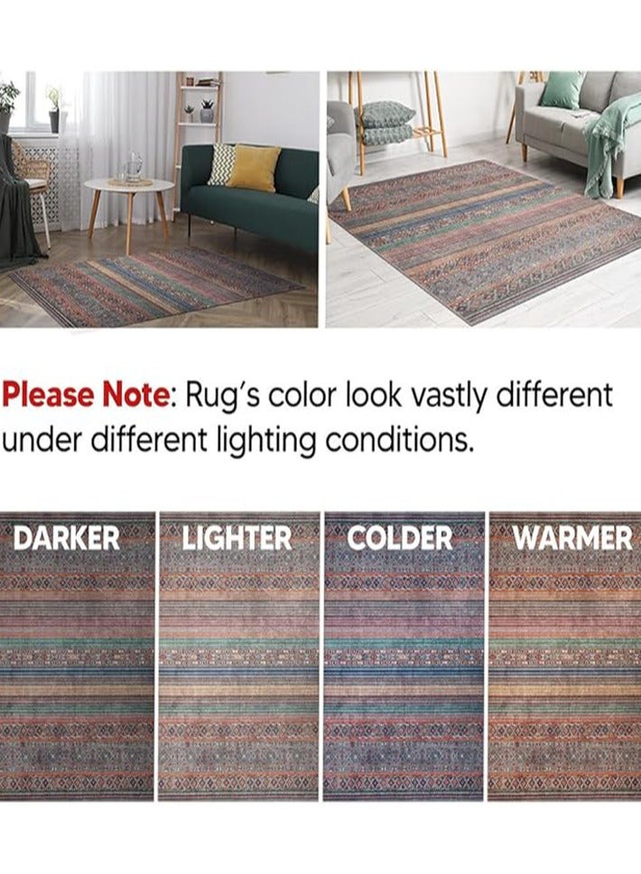 dida-cosmos Machine Washable Area Rugs with Non-Slip Backing, Ideal for Hallway, Living Room, Bedroom, Kitchen and Laundry Room, Vintage Moroccan and Low Pile Rug，160*230cm，dida-cosmos Machine Washable Area Rugs with Non-Slip Backing, Ideal for Hallway, Living Room, Bedroom, Kitchen and Laundry Room, Vintage Moroccan and Low Pile Rug，160*230cm - Image 4