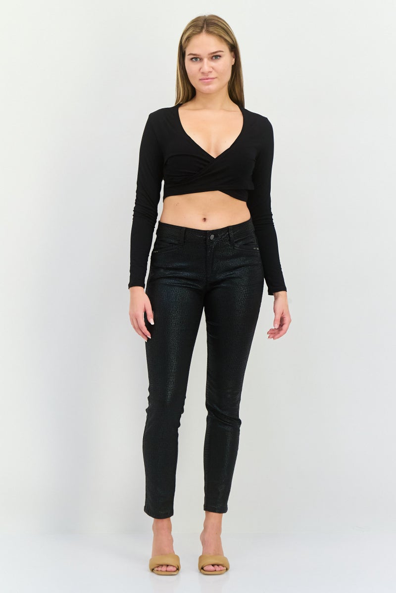 SOUTH BEACH Women Crisscross Neck Long Sleeves Solid Top, Black - Image 4