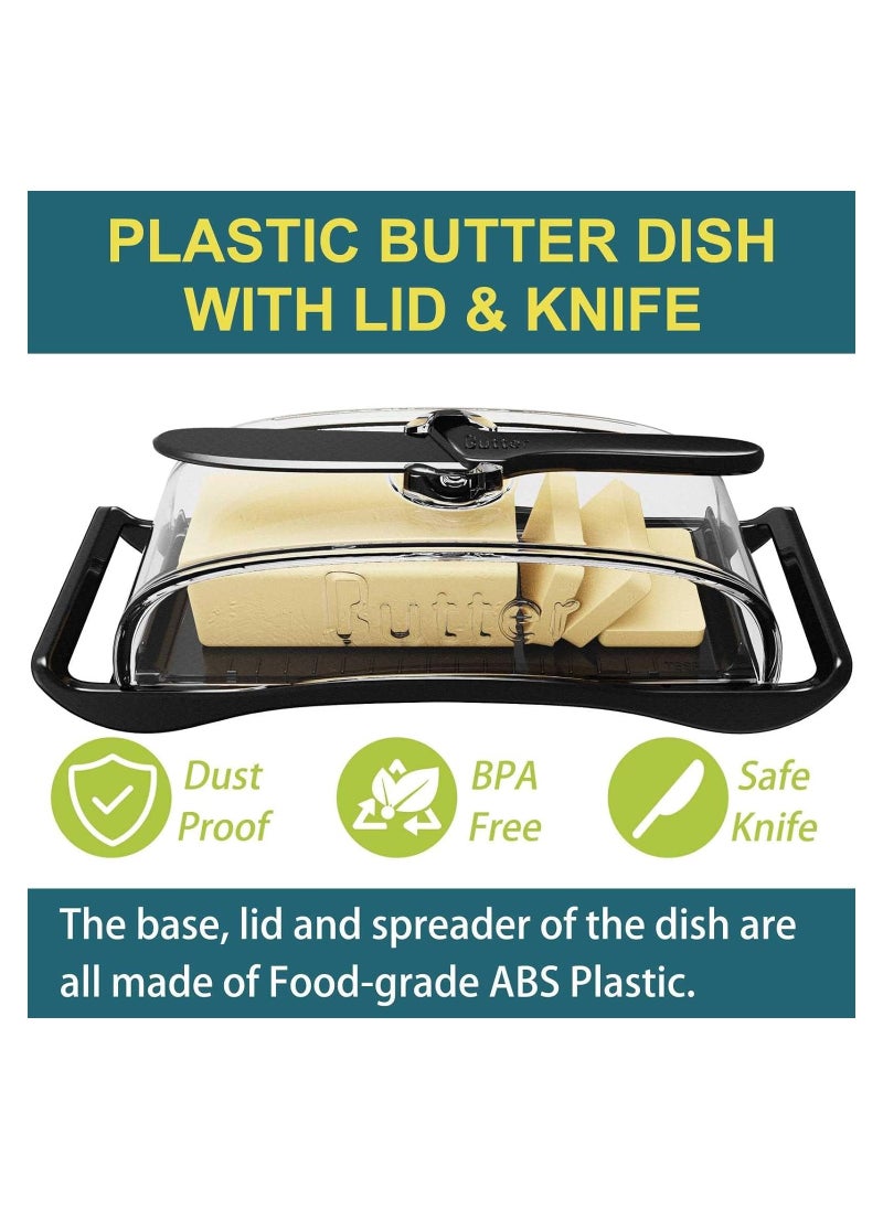 SYOSI - Butter Dish with Lid Knife Spreader, Butter Forks Set BPA-Free Plastic Butter Tray Container with Lid for Countertop Black Butter Dish for Refrigerator Camping Dishwasher Freezer Safe - Image 1