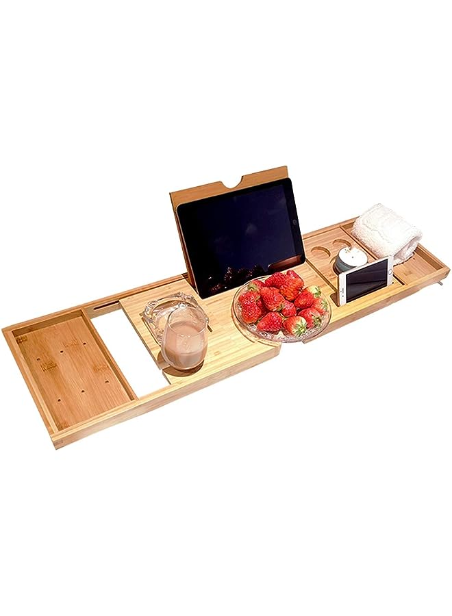 Caddy Tray, Morelian Bamboo Spa Bathtub Caddy Organizer Book Tablet Holder Reading Rack Nonslip Bottom Extendable Sides  - Image 1