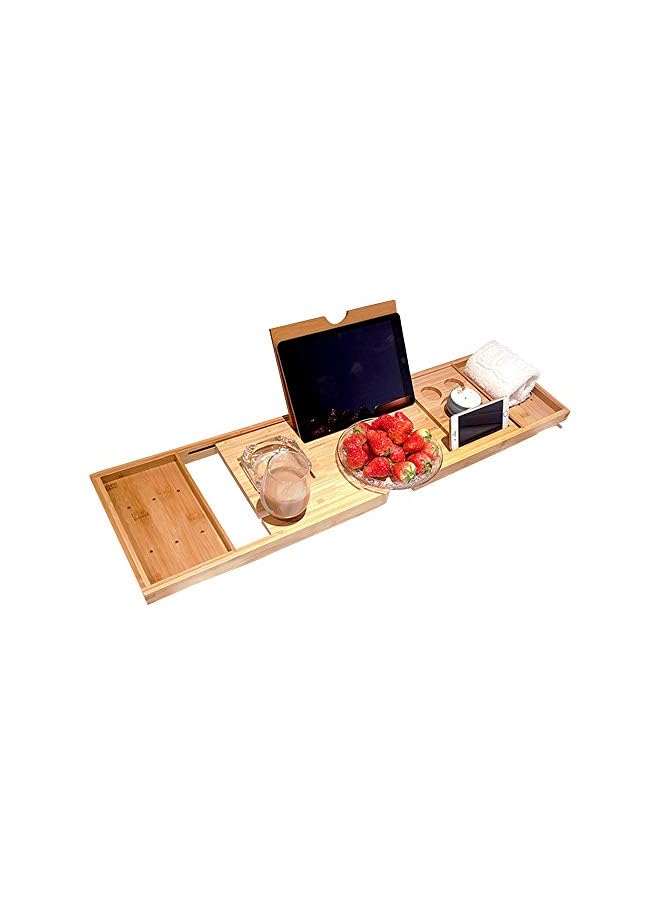 Caddy Tray, Morelian Bamboo Spa Bathtub Caddy Organizer Book Tablet Holder Reading Rack Nonslip Bottom Extendable Sides  - Image 2