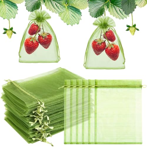 FloraSea 50 PCS 4X6 inches Fruit Protection Bags Fruit Bags for Fruit Trees Green Netting Fruit Cover Bags Drawstring Mesh Fruit Protectors Pest Barrier for Fruit Trees Veggies Garden - Image 1