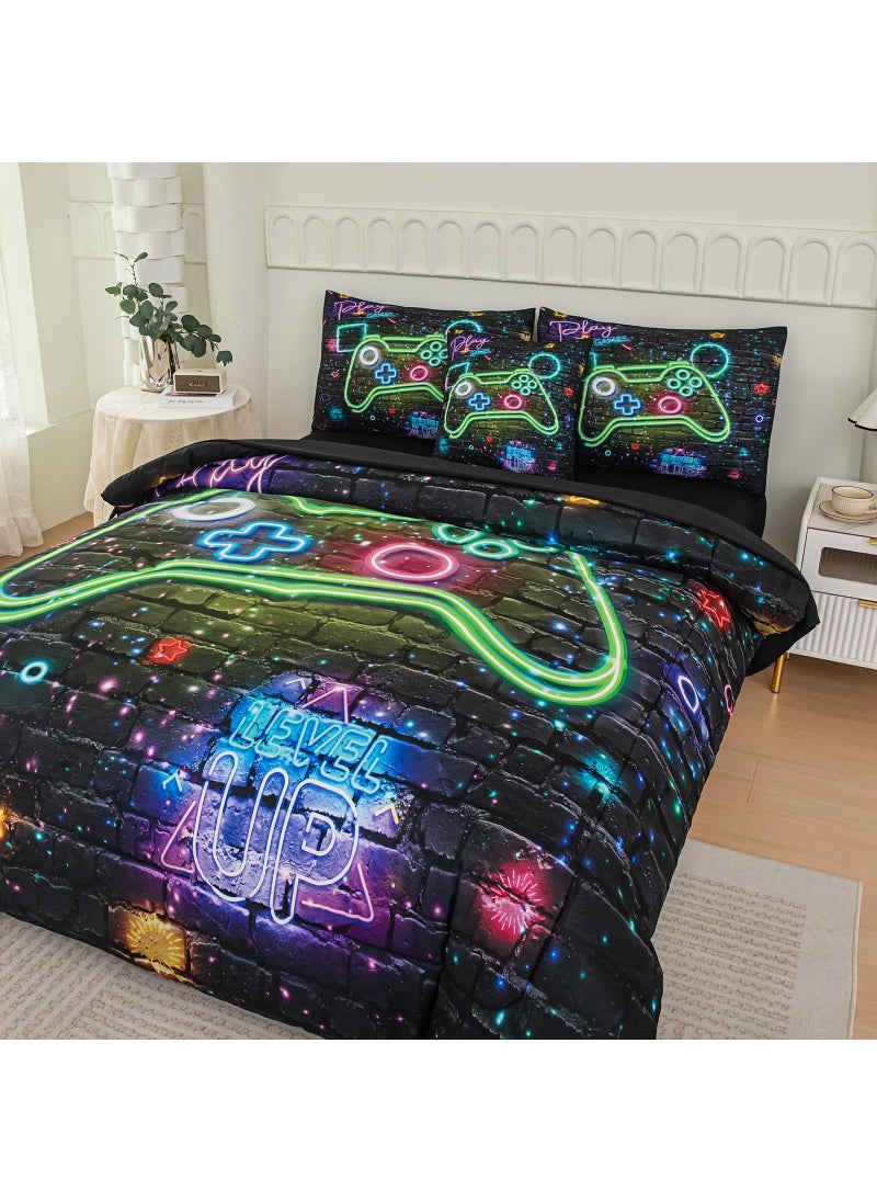 NINENINE NINENINE Gaming Bedding Sets  6PCS Full Size Comforter Size for Boys Gaming Bedding Sets for Boys Bed in A Bag Gaming Comforter Sets(1Comforter 1Flat Sheet 1Fitted Sheet 1Cushion Cover 2Pillowcases)  - Image 2
