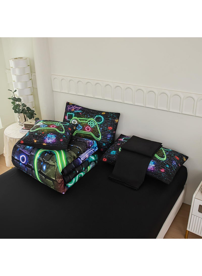 NINENINE NINENINE Gaming Bedding Sets  6PCS Full Size Comforter Size for Boys Gaming Bedding Sets for Boys Bed in A Bag Gaming Comforter Sets(1Comforter 1Flat Sheet 1Fitted Sheet 1Cushion Cover 2Pillowcases)  - Image 5