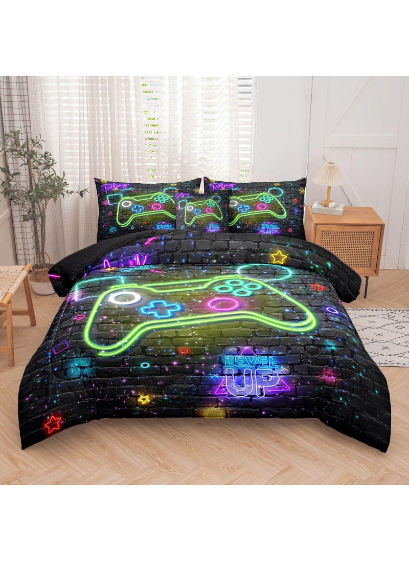 NINENINE NINENINE Gaming Bedding Sets  6PCS Full Size Comforter Size for Boys Gaming Bedding Sets for Boys Bed in A Bag Gaming Comforter Sets(1Comforter 1Flat Sheet 1Fitted Sheet 1Cushion Cover 2Pillowcases)  - Image 1