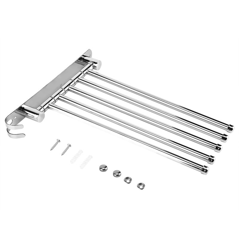 Stainless Steel Wall Mount Rotary Towel Rack Bathroom Towels Rail with Hook(Five Rods) - Image 1