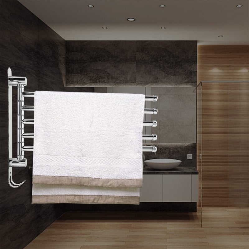 Stainless Steel Wall Mount Rotary Towel Rack Bathroom Towels Rail with Hook(Five Rods) - Image 3
