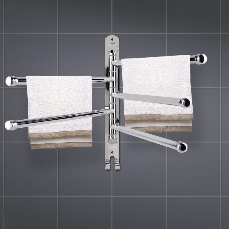 Stainless Steel Wall Mount Rotary Towel Rack Bathroom Towels Rail with Hook(Five Rods) - Image 4