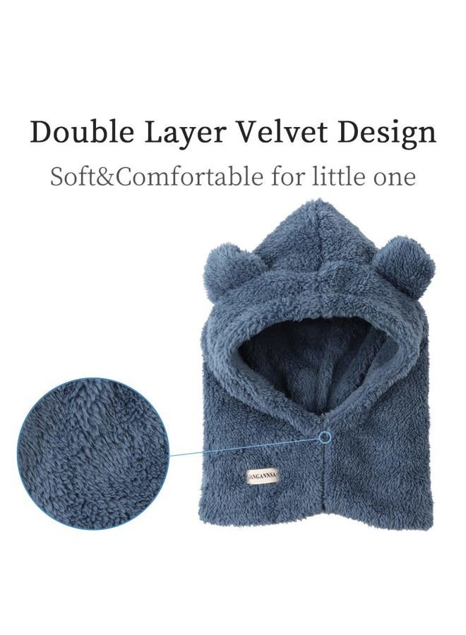 JANGANNSA Baby Girls Winter Hat Boys Warm Scarf Hat Kids Thick Earflap Hood Cap with Ear 6M-7T, Dodger Blue, 6-36 Months - Image 3
