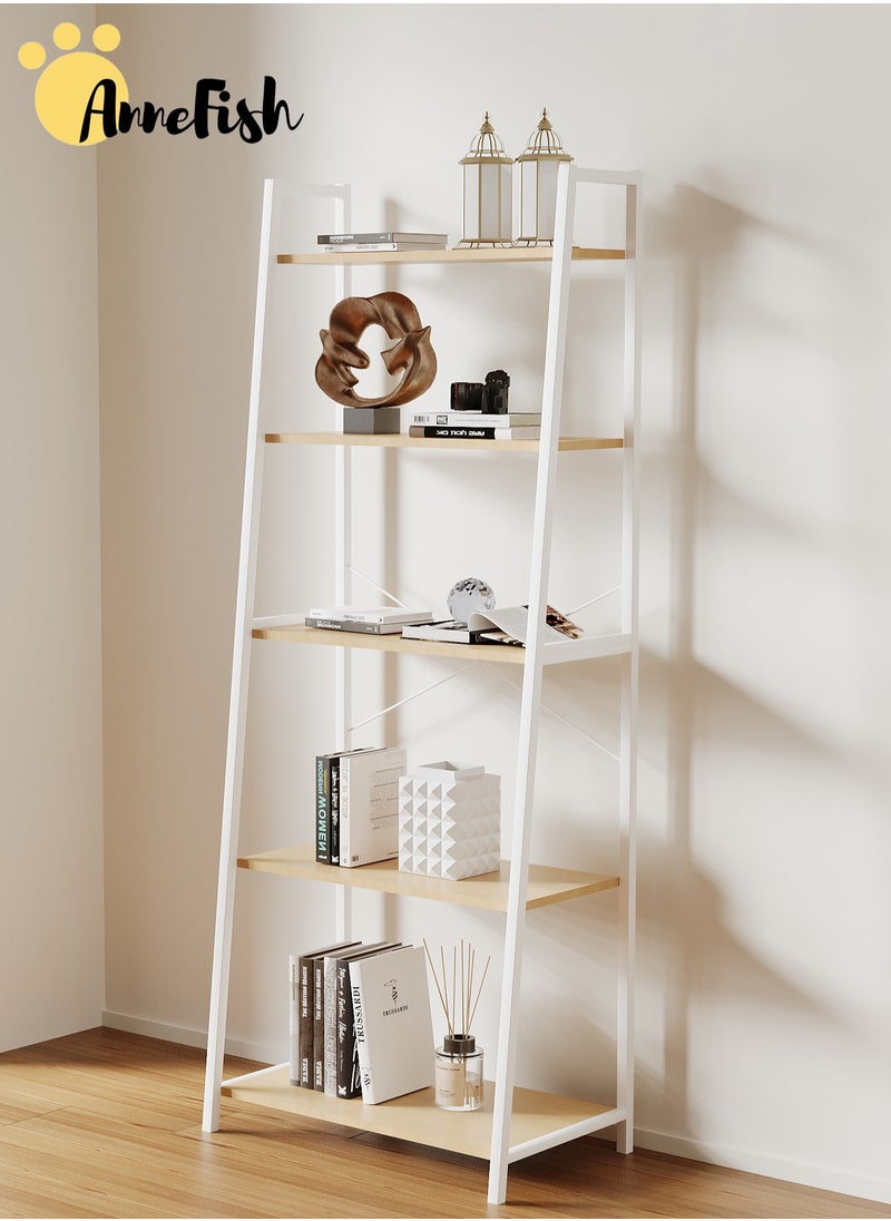 AnneFish 5 Tier Ladder Bookshelf Bookcase Storage Shelves Kitchen Bakers Rack Home Cabinet Cupboard Organizer Microwave Oven Stand For Living Room And Kitchen Easy Assembly  - Image 1