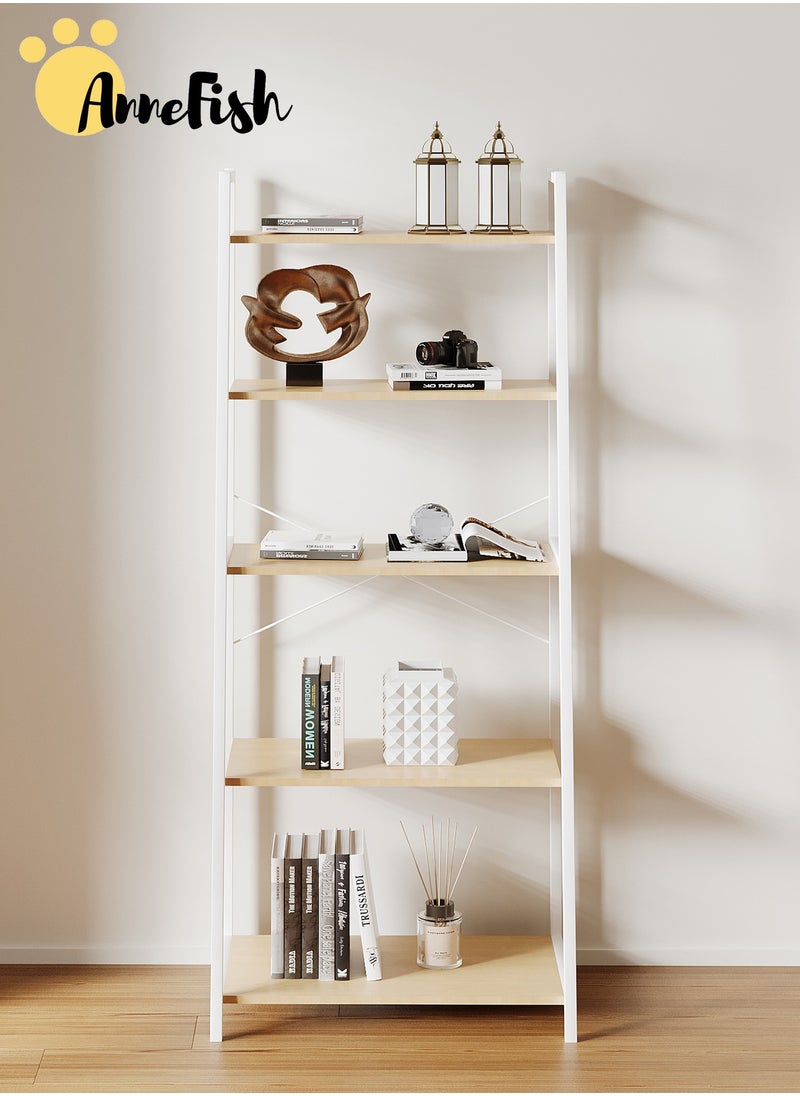 AnneFish 5 Tier Ladder Bookshelf Bookcase Storage Shelves Kitchen Bakers Rack Home Cabinet Cupboard Organizer Microwave Oven Stand For Living Room And Kitchen Easy Assembly  - Image 3