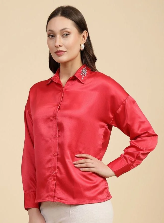 Freehand Women Regular Fit Embellishment Shirt Collar Long Sleeve Shirt
