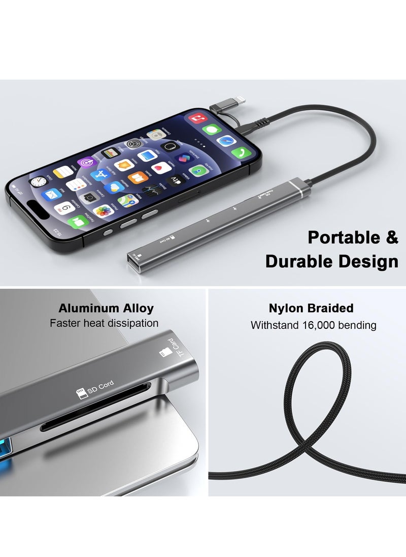 KASTWAVE - SD Card Reader for iPhone iPad, 5-in-1 For Lightning & USB C to Micro SD/SD Card Reader & USB OTG Adapter, Memory Card Reader with USB C Charging Port Compatible with iPhone 15/14/iPad - Image 1