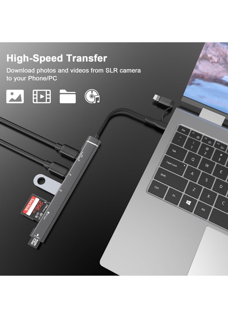 KASTWAVE - SD Card Reader for iPhone iPad, 5-in-1 For Lightning & USB C to Micro SD/SD Card Reader & USB OTG Adapter, Memory Card Reader with USB C Charging Port Compatible with iPhone 15/14/iPad - Image 1