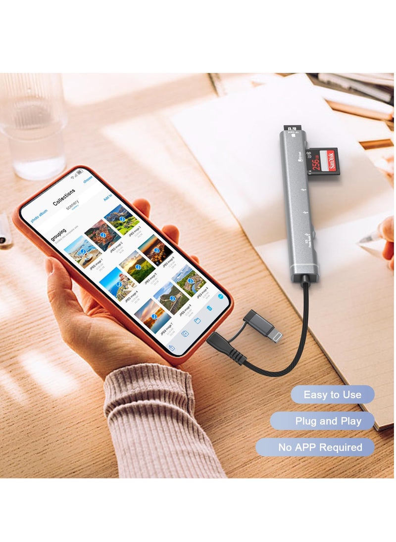 KASTWAVE - SD Card Reader for iPhone iPad, 5-in-1 For Lightning & USB C to Micro SD/SD Card Reader & USB OTG Adapter, Memory Card Reader with USB C Charging Port Compatible with iPhone 15/14/iPad - Image 1