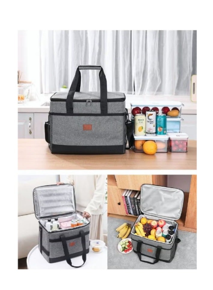 Outdoor 25L Cooler Bag Insulated Handbag Picnic bag Reusable Waterproof Oxford Ice Refrigerated Lightweight Fresh-keeping for Men Women Picnic/BBQ/Beach/Lunch Grey  - Image 1