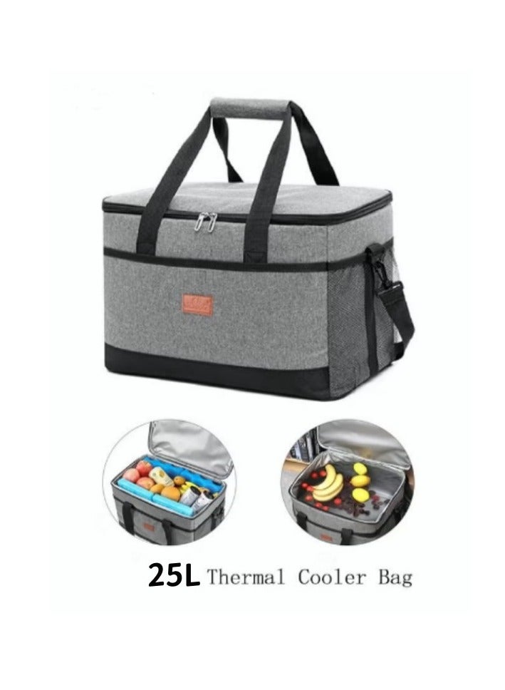 Outdoor 25L Cooler Bag Insulated Handbag Picnic bag Reusable Waterproof Oxford Ice Refrigerated Lightweight Fresh-keeping for Men Women Picnic/BBQ/Beach/Lunch Grey  - Image 2