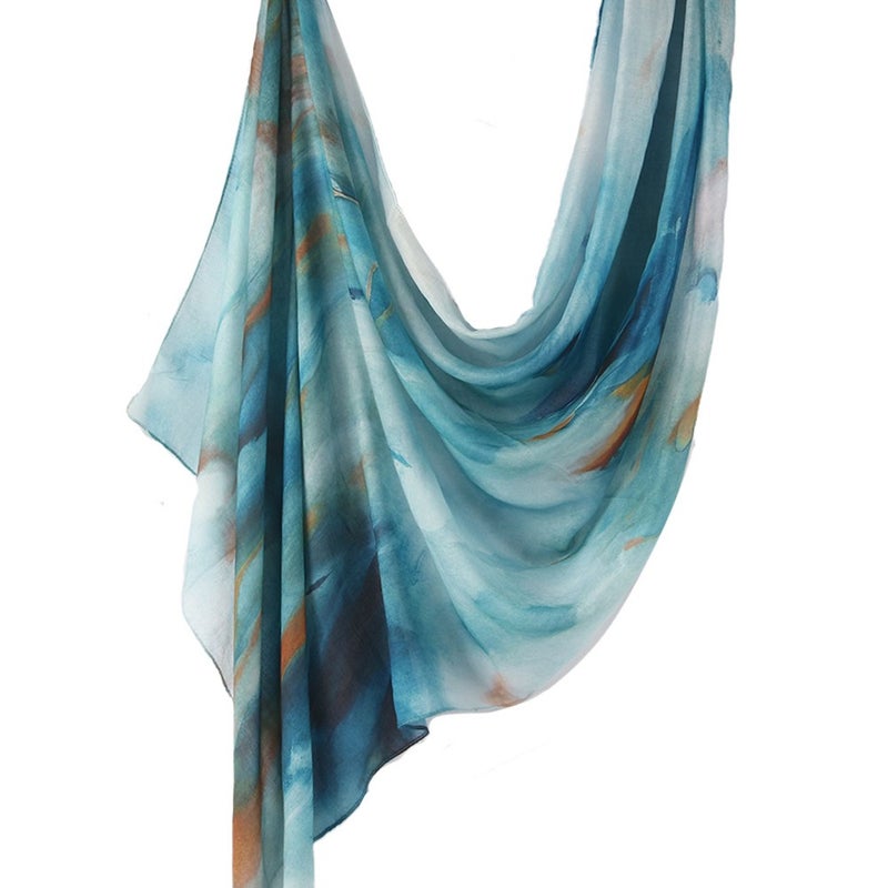 Best-Selling Watercolor Tie-Dye Cotton Scarf - Satin Polyester Long Wrap, Turkish Headscarf
