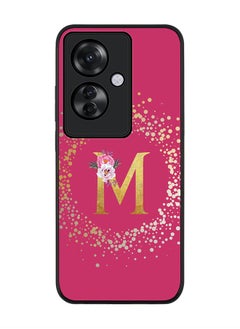 Stylizedd Rugged Black edge case for Oppo Reno11 F / Oppo F25 Pro 5G,Slim fit Cover Custom Monogram Initial Letter Floral Pattern Alphabet - M (Deep Pink Rose)  - Image 1