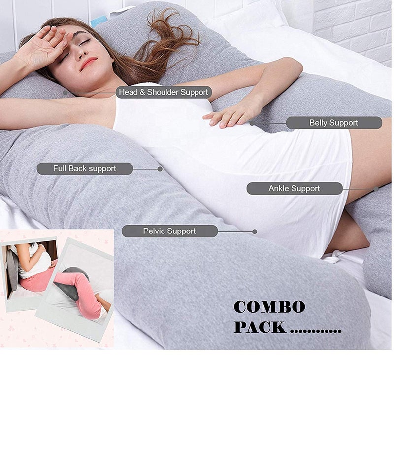 Metron Combo PackMultipurposeU Shape Full Body Soft Supportive Pregnancy Pillow with Handy Small Wedge Pillow Helps in Sitting Supporting Baby Bump - Image 1